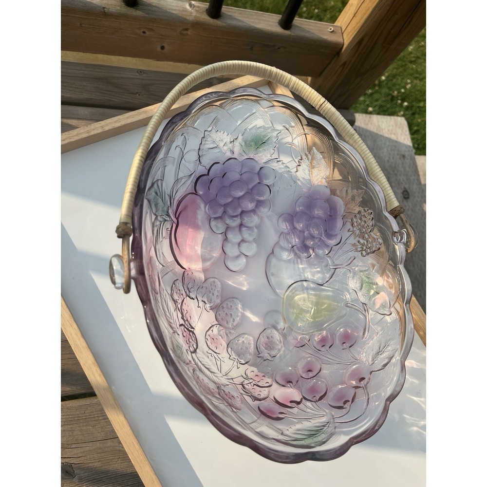 Vintage Mikasa Colorful Oval Embossed Fruit Basket Bowl with Bamboo Handle (5A) - Picture 11 of 16